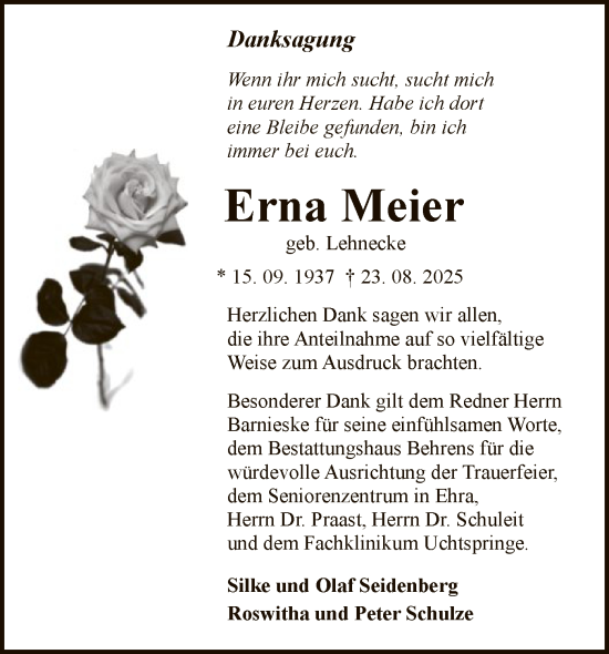 Traueranzeige von Erna Meier von AMZ
