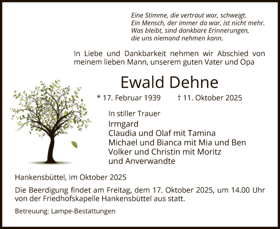 Traueranzeige von Ewald Dehne von IK