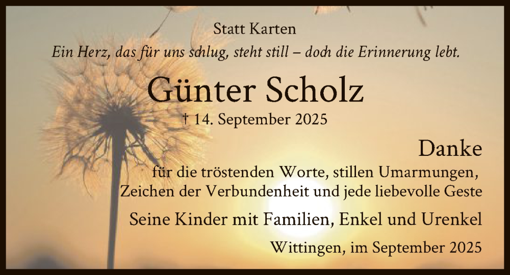  Traueranzeige für Günter Scholz vom 21.10.2025 aus IK