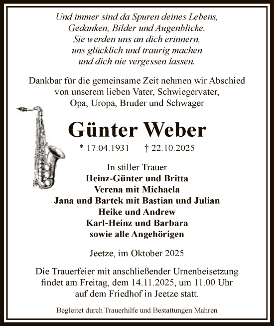 Traueranzeige von Günter Weber von AMZ