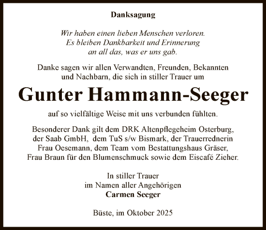 Traueranzeige von Gunter Hammann-Seeger von AMZ