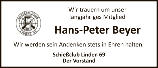 Traueranzeige von Hans-Peter Beyer von AZ