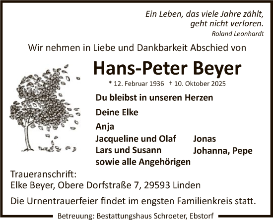 Traueranzeige von Hans-Peter Beyer von AZ