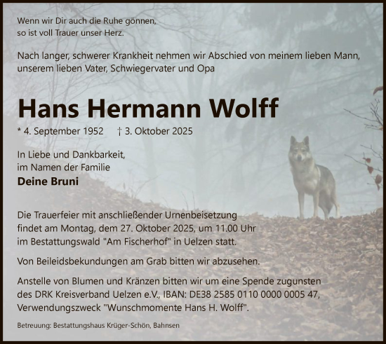 Traueranzeige von Hans Hermann Wolff von AZ