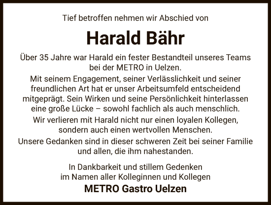 Traueranzeige von Harald Bähr von AZ