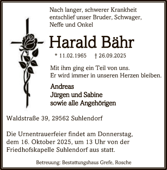 Traueranzeige von Harald Bähr von AZ