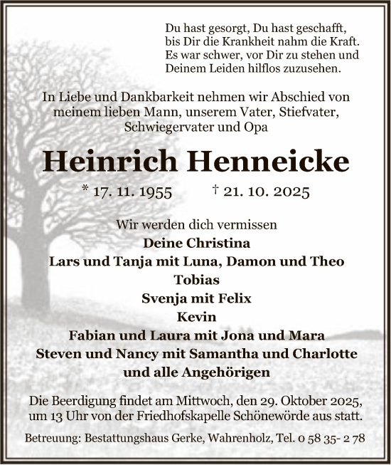 Traueranzeige von Heinrich Henneicke von IK