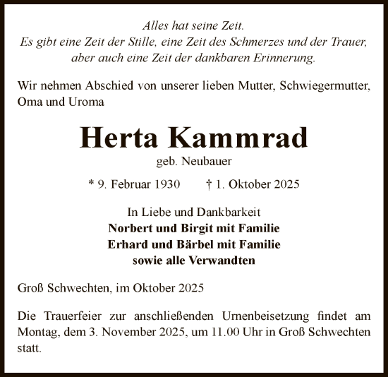 Traueranzeige von Herta Kammrad von AMZ