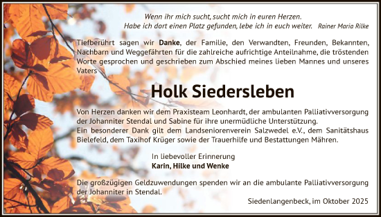 Traueranzeige von Holk Siedersleben von AMZ