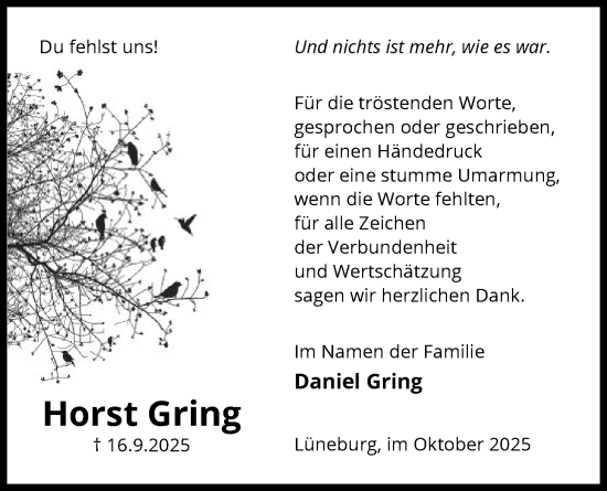 Traueranzeige von Horst Gring von AZ