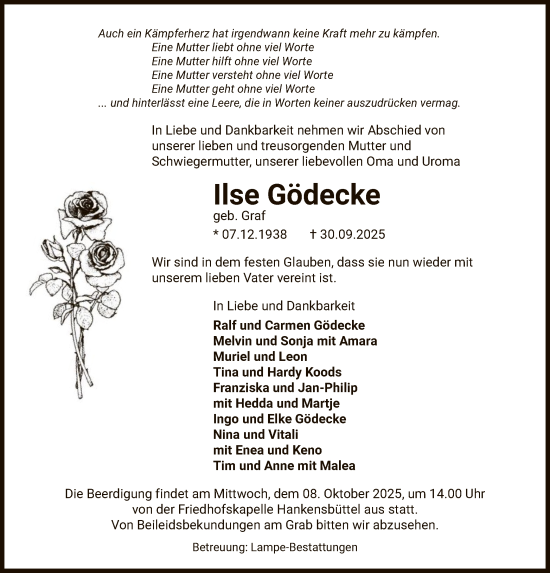 Traueranzeige von Ilse Gödecke von IK