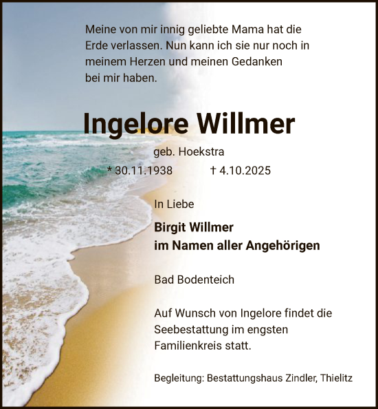 Traueranzeige von Ingelore Willmer von AZ