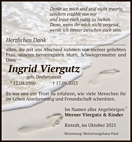 Traueranzeige von Ingrid Viergutz von AMZ