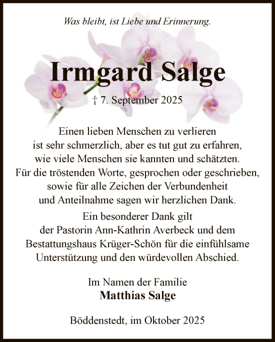 Traueranzeige von Irmgard Salge von AZ