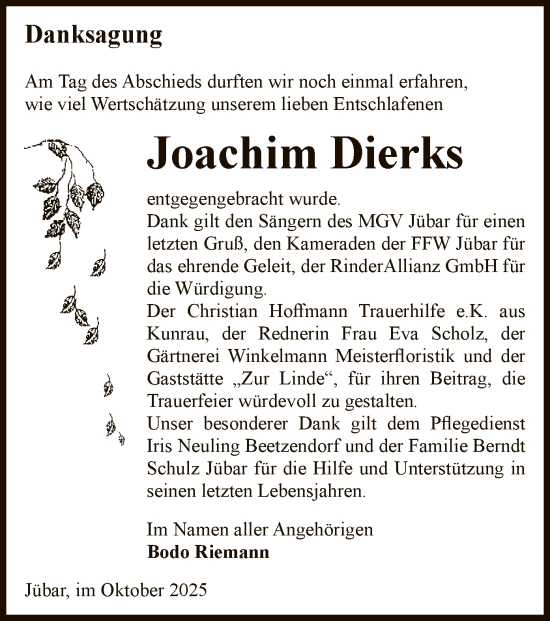 Traueranzeige von Joachim Dierks von AMZ
