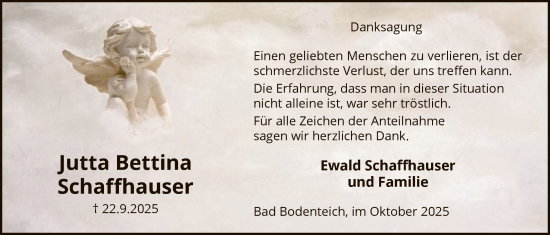 Traueranzeige von Jutta Bettina Schaffhauser von AZ