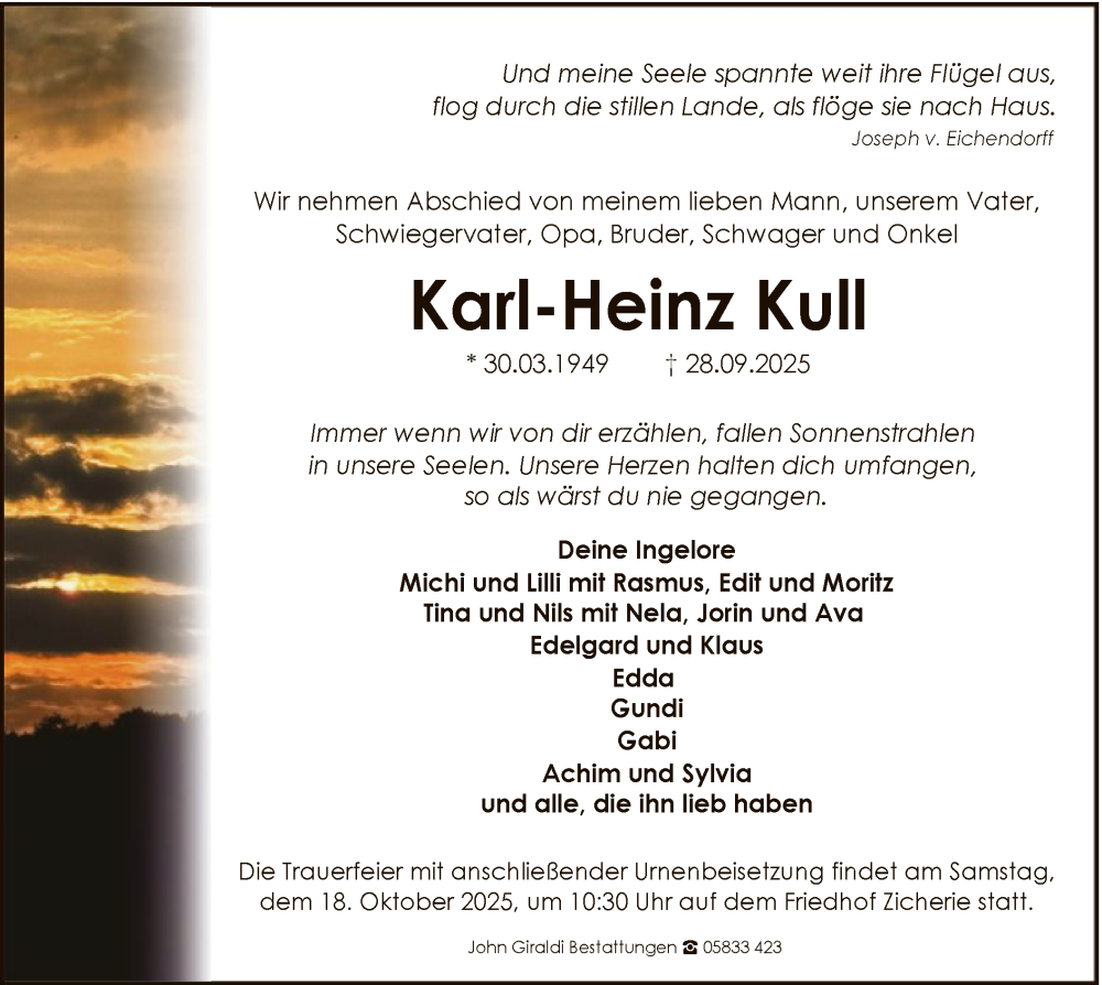  Traueranzeige für Karl-Heinz Kull vom 04.10.2025 aus AMZ