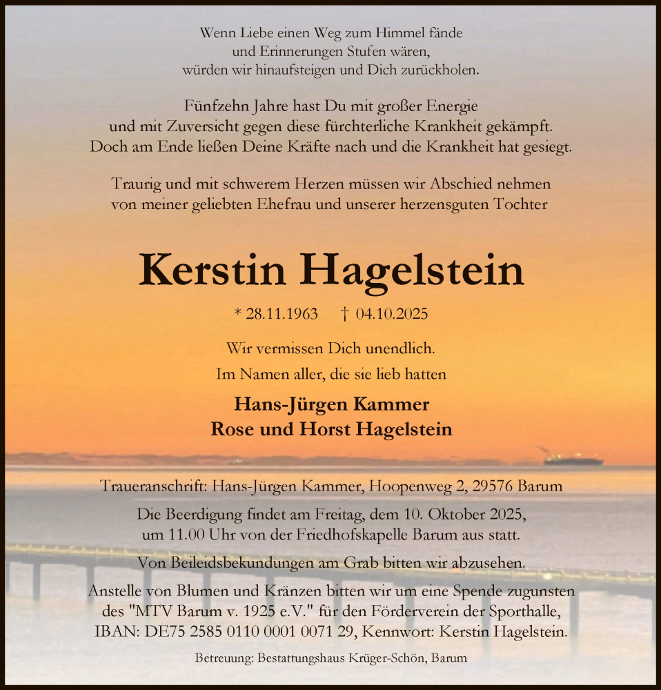 Traueranzeige für Kerstin Hagelstein vom 07.10.2025 aus AZ