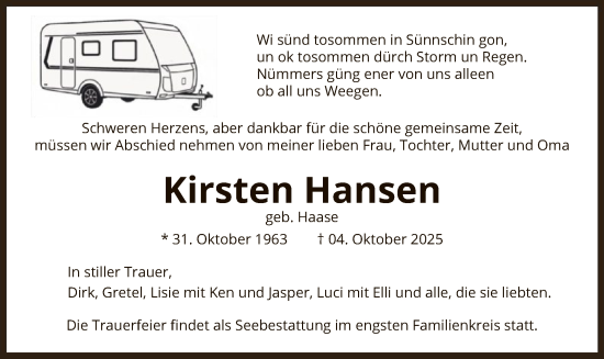 Traueranzeige von Kirsten Hansen von AZ