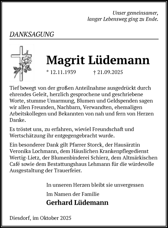 Traueranzeige von Magrit Lüdemann von AMZ