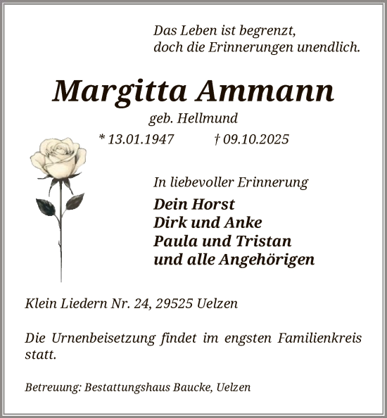 Traueranzeige von Margitta Ammann von AZ