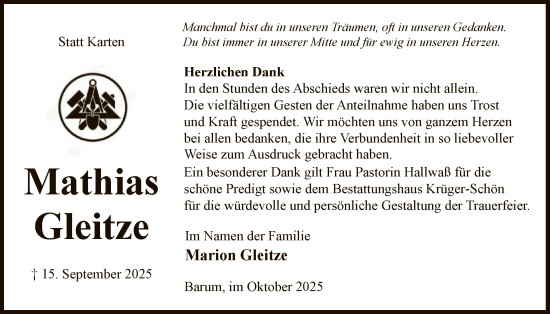 Traueranzeige von Mathias Gleitze von AZ