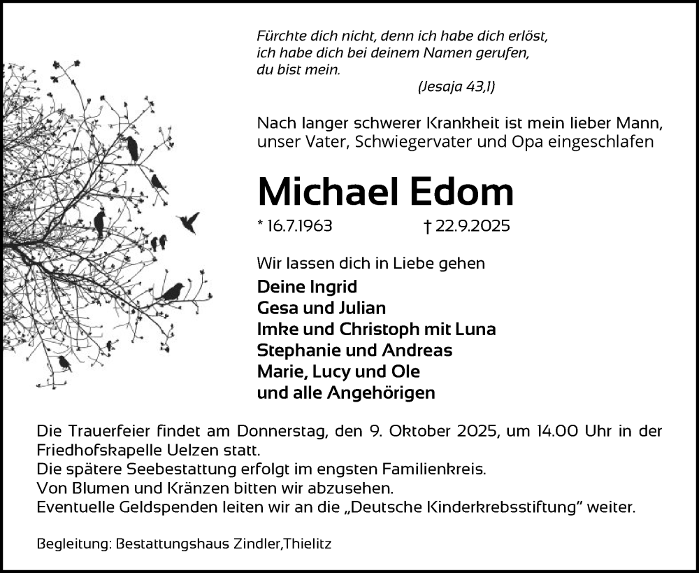  Traueranzeige für Michael Edom vom 04.10.2025 aus AZ