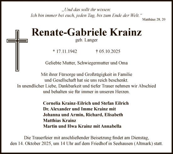 Traueranzeige von Renate-Gabriele Krainz von AMZ