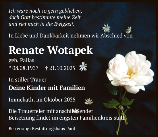 Traueranzeige von Renate Wotapek von AMZ