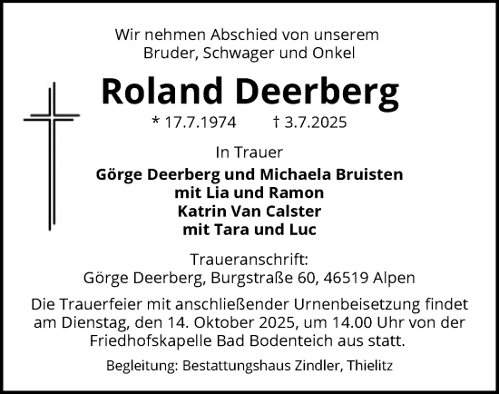 Traueranzeige von Roland Deerberg von AZ