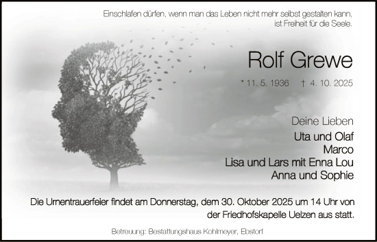Traueranzeige von Rolf Grewe von AZ