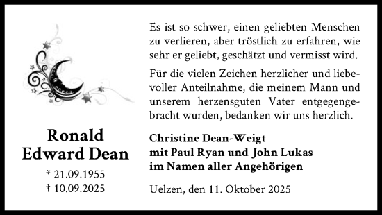 Traueranzeige von Ronald Edward Dean von AZ