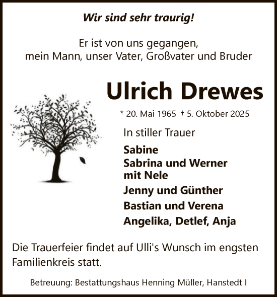 Traueranzeige von Ulrich Drewes von AZ