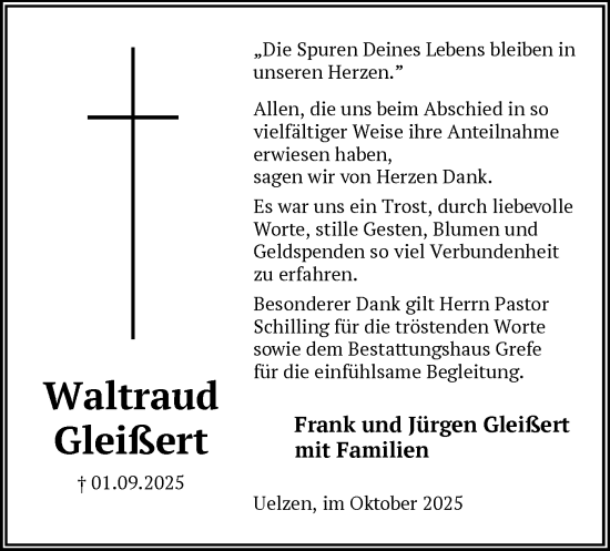 Traueranzeige von Waltraud Gleißert von AZ
