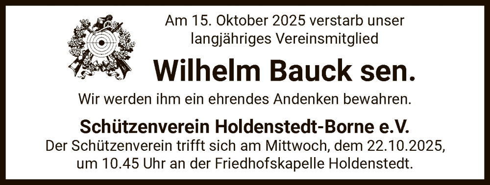  Traueranzeige für Wilhelm Bauck vom 18.10.2025 aus AZ
