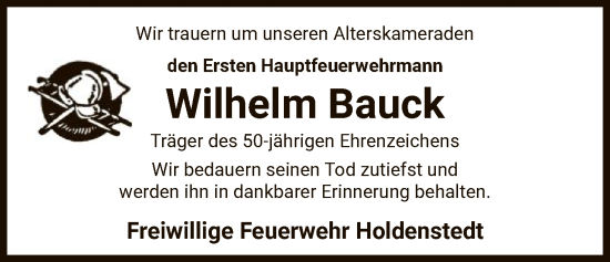 Traueranzeige von Wilhelm Bauck von AZ