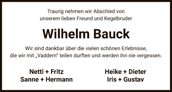 Traueranzeige von Wilhelm Bauck von AZ