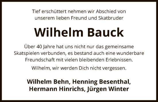 Traueranzeige von Wilhelm Bauck von AZ