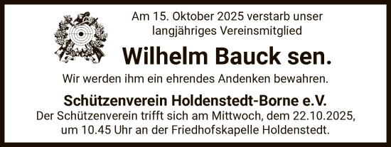 Traueranzeige von Wilhelm Bauck von AZ