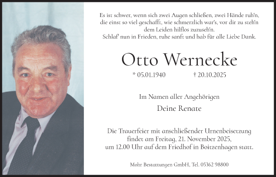 Traueranzeige von Otto Wernecke 