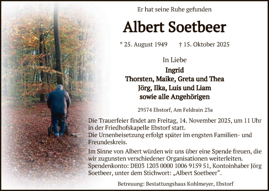 Traueranzeige von Albert Soetbeer von AZ