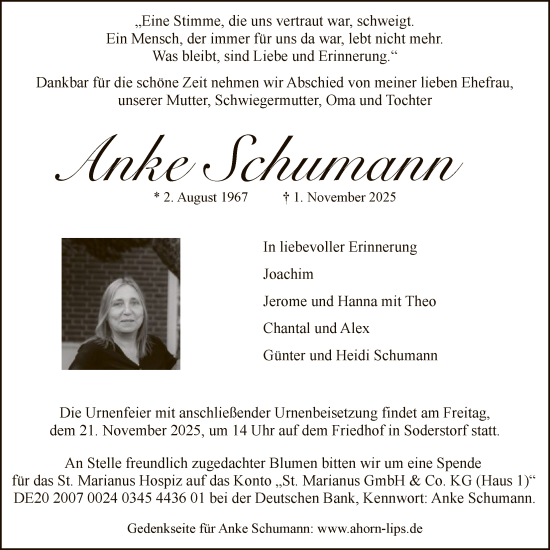 Traueranzeige von Anke Schumann von AZ