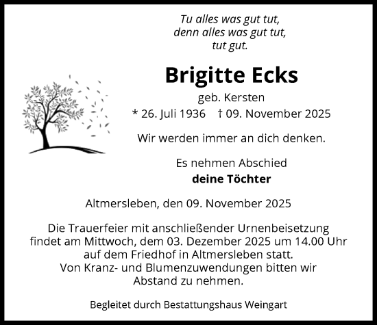 Traueranzeige von Brigitte Ecks von AMZ