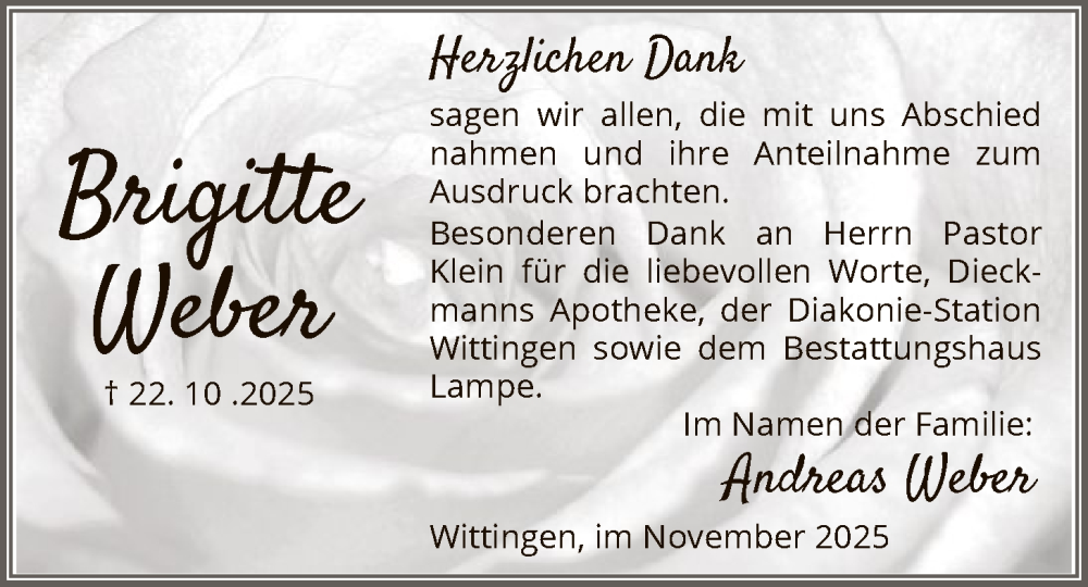  Traueranzeige für Brigitte Weber vom 22.11.2025 aus IK