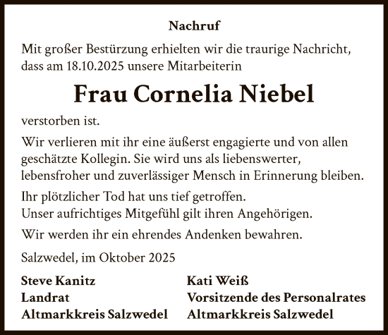 Traueranzeige von Cornelia Niebel von AMZ