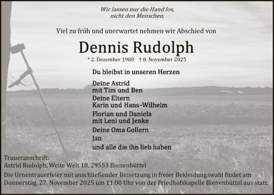 Traueranzeige von Dennis Rudolph von AZ