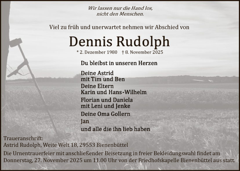  Traueranzeige für Dennis Rudolph vom 15.11.2025 aus AZ