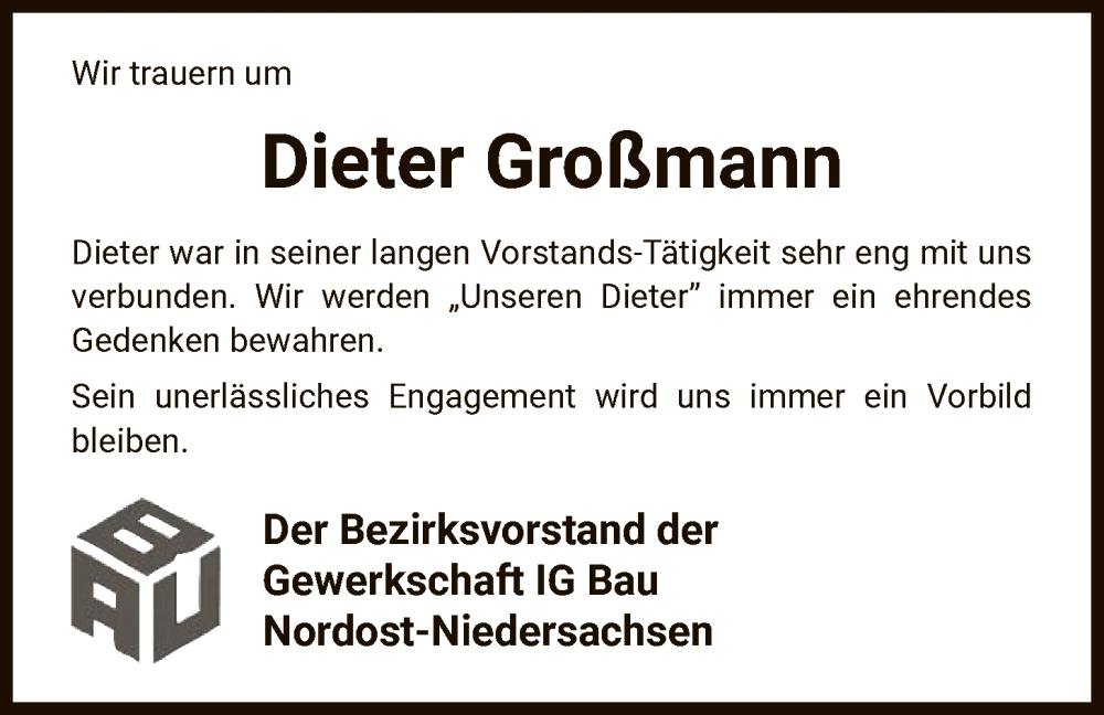  Traueranzeige für Dieter Großmann vom 08.11.2025 aus AZ