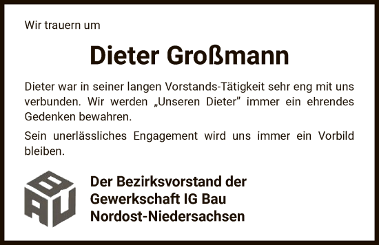 Traueranzeige von Dieter Großmann von AZ