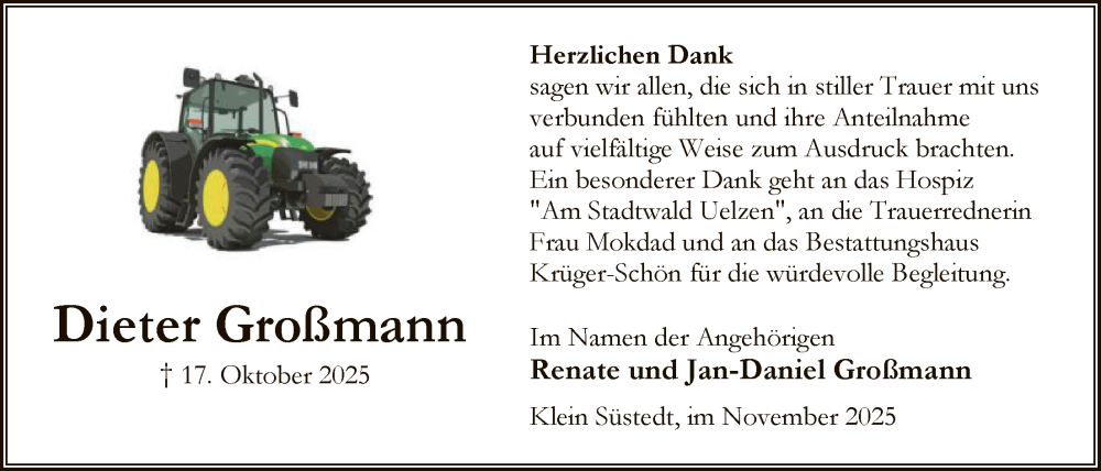  Traueranzeige für Dieter Großmann vom 22.11.2025 aus AZ